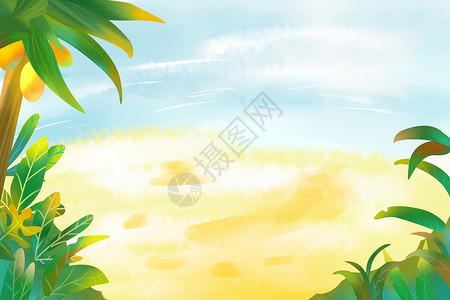 手绘夏天椰子树夏天背景设计图片