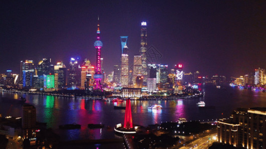 上海东方明珠电视塔航拍上海外滩GIF高清图片