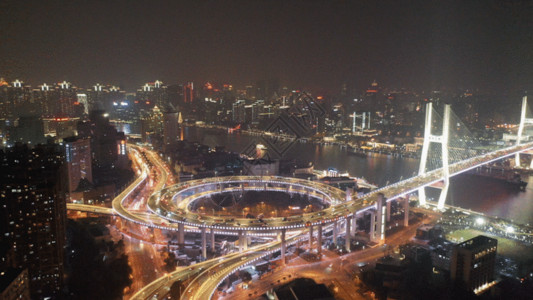 上海夜景航拍南浦大桥航拍夜景 GIF高清图片