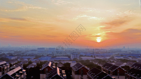 太阳静静地升起城市日出延时摄影GIF高清图片