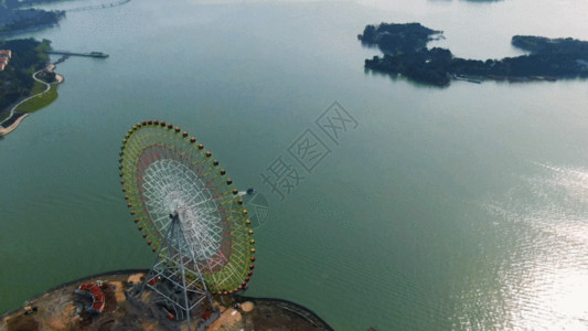 水游乐航拍苏州金鸡湖摩天轮GIF高清图片