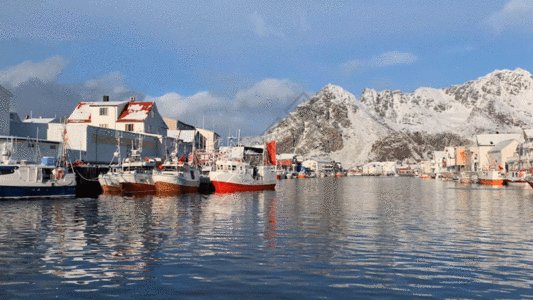 挪威著名渔港亨宁斯韦尔GIF图片