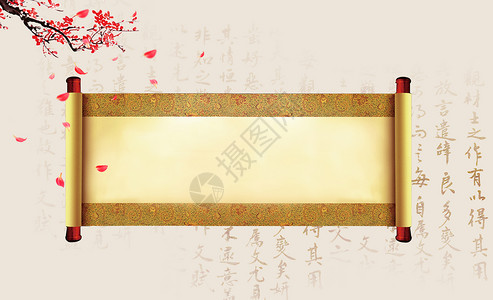 日式樱花卷轴古风背景设计图片