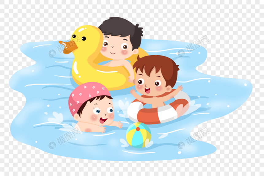 夏天小孩游泳嬉戏图片