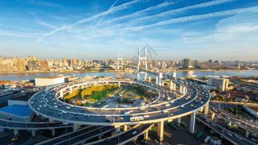 高架桥俯视上海南浦大桥延时摄影GIF高清图片