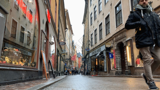 欧洲旅游x展架瑞典首都斯德哥尔摩旅游景区老城区GIF高清图片