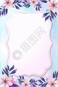 紫色大叶草边框紫色花卉边框背景设计图片