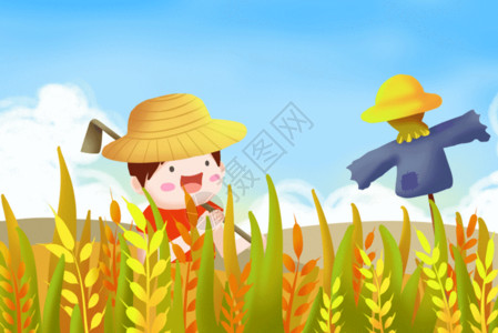 抱着麦穗的农民芒种GIF高清图片