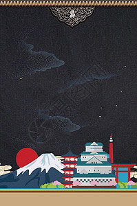 浮世绘富士山大气复古背景设计图片