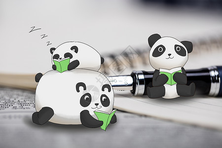 水手服小萌妹学习的熊猫插画