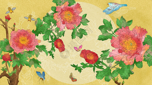 中国风古风工笔花鸟花卉月月红背景图片