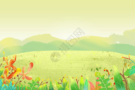 树叶手绘风景绿色植物插画设计图片