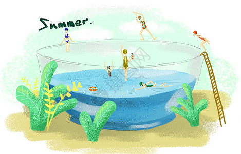 游水创意手绘游泳插画