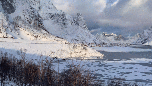 挪威著名的旅游胜地罗弗敦群岛自然风光GIF图片