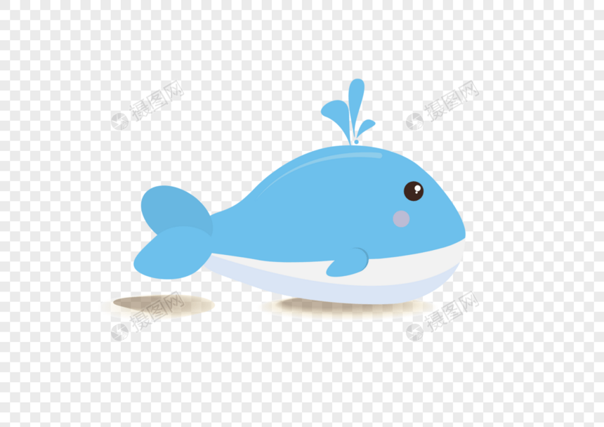 AI矢量图平面化动物卡通可爱蓝色鲸鱼图片