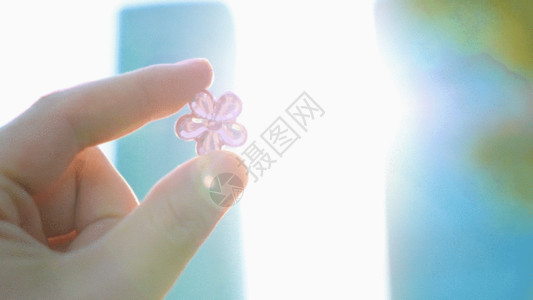 粉色小花盆栽手拿小花玩具面向太阳GIF高清图片