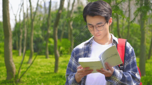 戴眼镜的男生青少年户外学习GIF高清图片