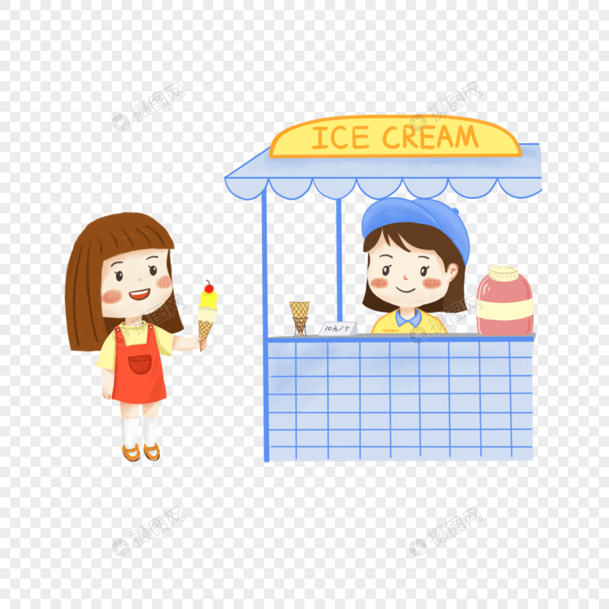 夏天女孩吃冰淇淋图片