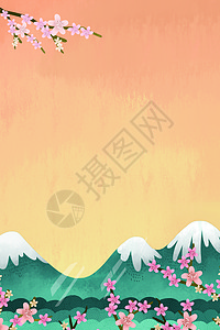 富士山背景樱花风景背景设计图片