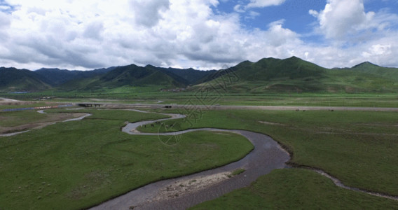 平原山丘甘肃甘南红原草原航拍视频GIF高清图片