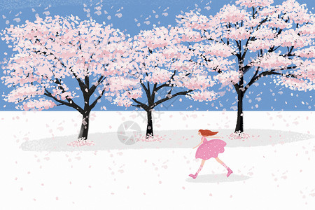樱花树插画背景图片