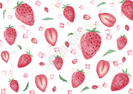 喷溅水彩水彩森系草莓背景插画