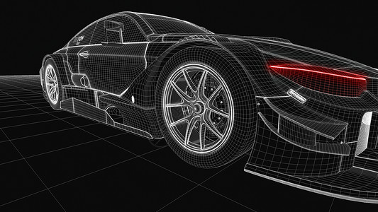 三维汽车透视网格线设计图片