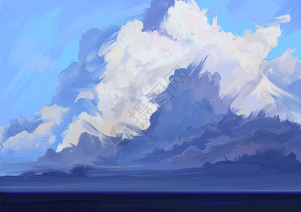 手绘风景画蓝天白云设计图片