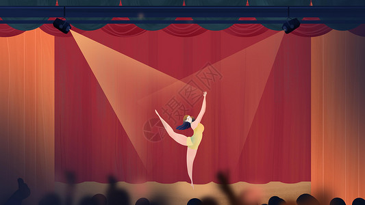 红色闪耀光晕红色复古舞蹈少女青年节插画海报插画