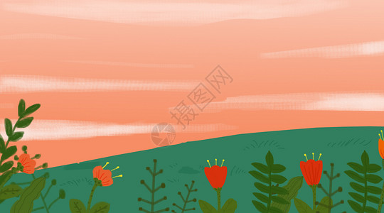 玫红色小花手绘草地设计图片