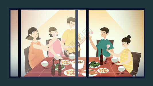 餐饮预定海报小清新聚餐五四青年节插画海报插画