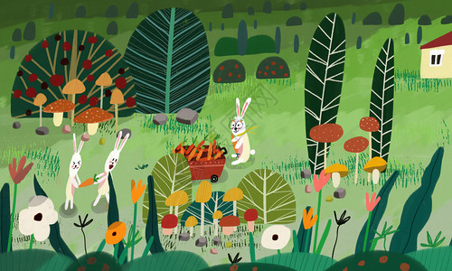 春天绿色植物兔子高清图片