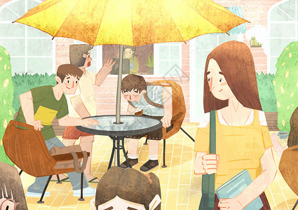 咖啡厅约会咖啡厅邂逅插画