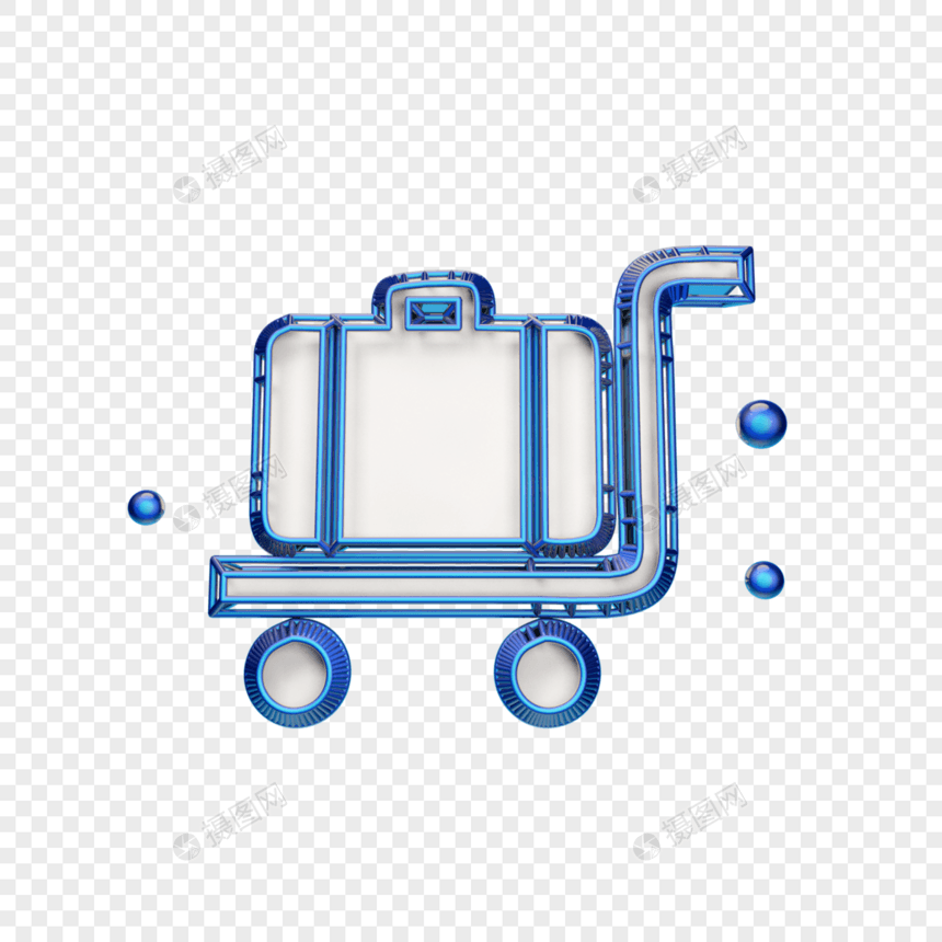 立体蓝色推行李箱图标图片
