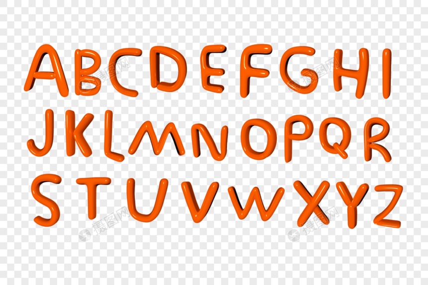 橙色泡泡立体英文字母图片