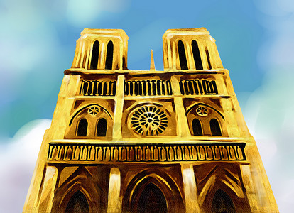 法国巴黎圣母院巴黎圣母院插画