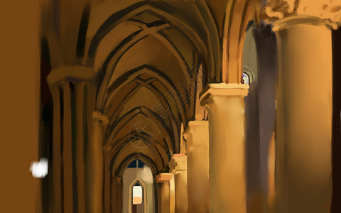 教堂室内巴黎圣母院插画