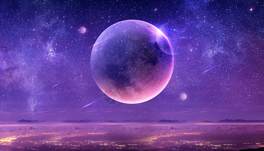 紫色星空梦幻星空星球场景设计图片