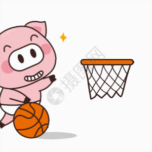 卡通少年打篮球猪小胖GIF高清图片