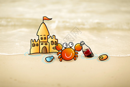 沙子城堡创意沙滩插画