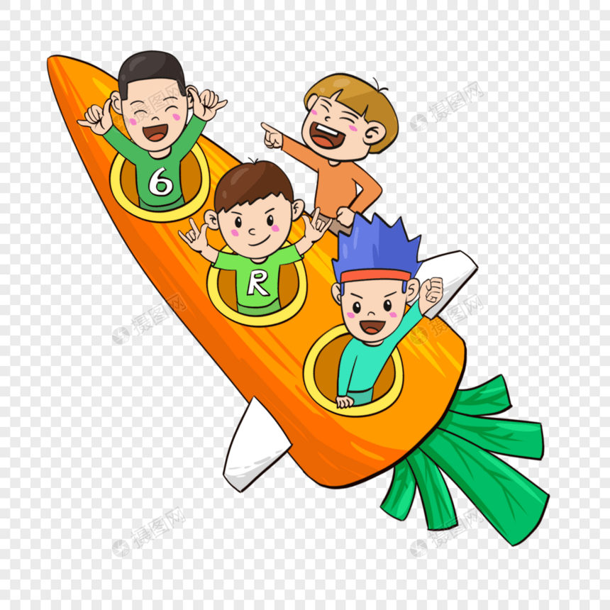 创意手绘六一儿童节游乐场胡萝卜火箭图片