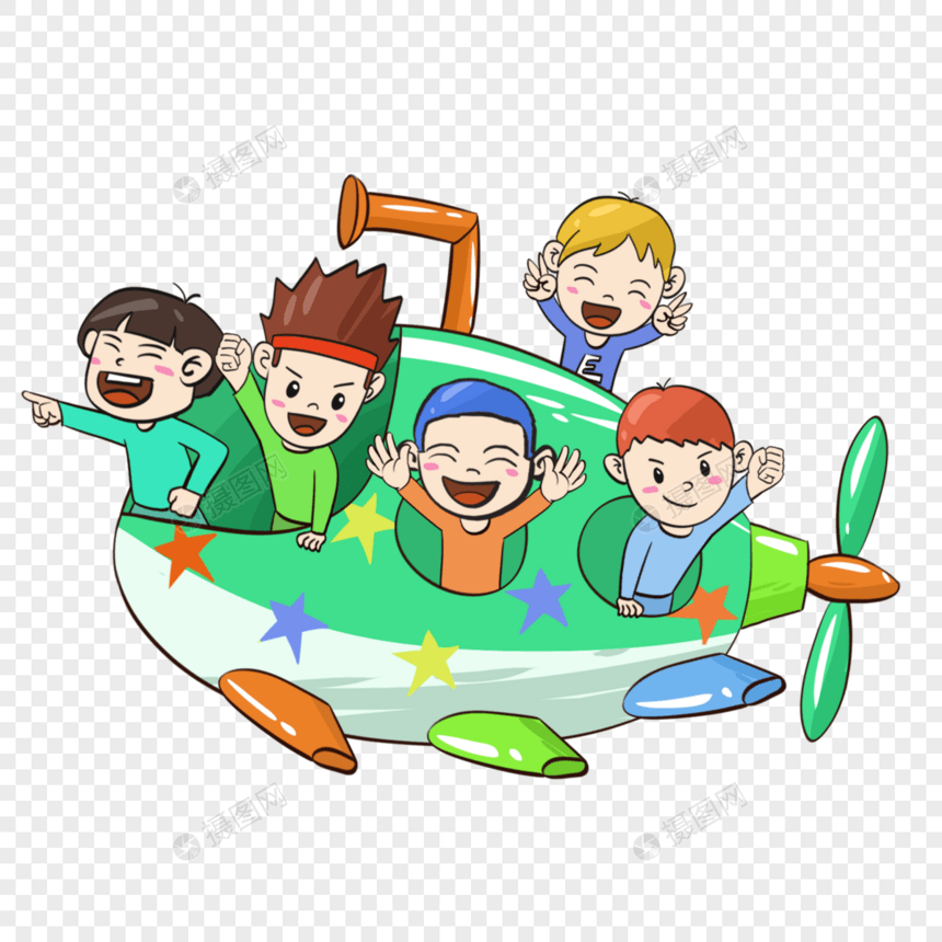 创意手绘六一儿童节游乐场飞船图片