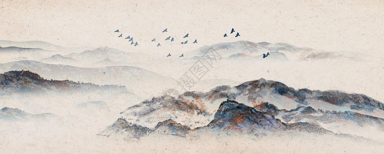 郭京飞复古前卫中国风山水画插画