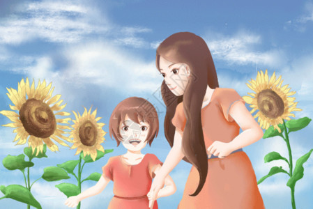 女孩和向日葵母亲节GIF高清图片