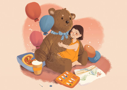 布朗熊玩偶温馨儿童节GIF高清图片