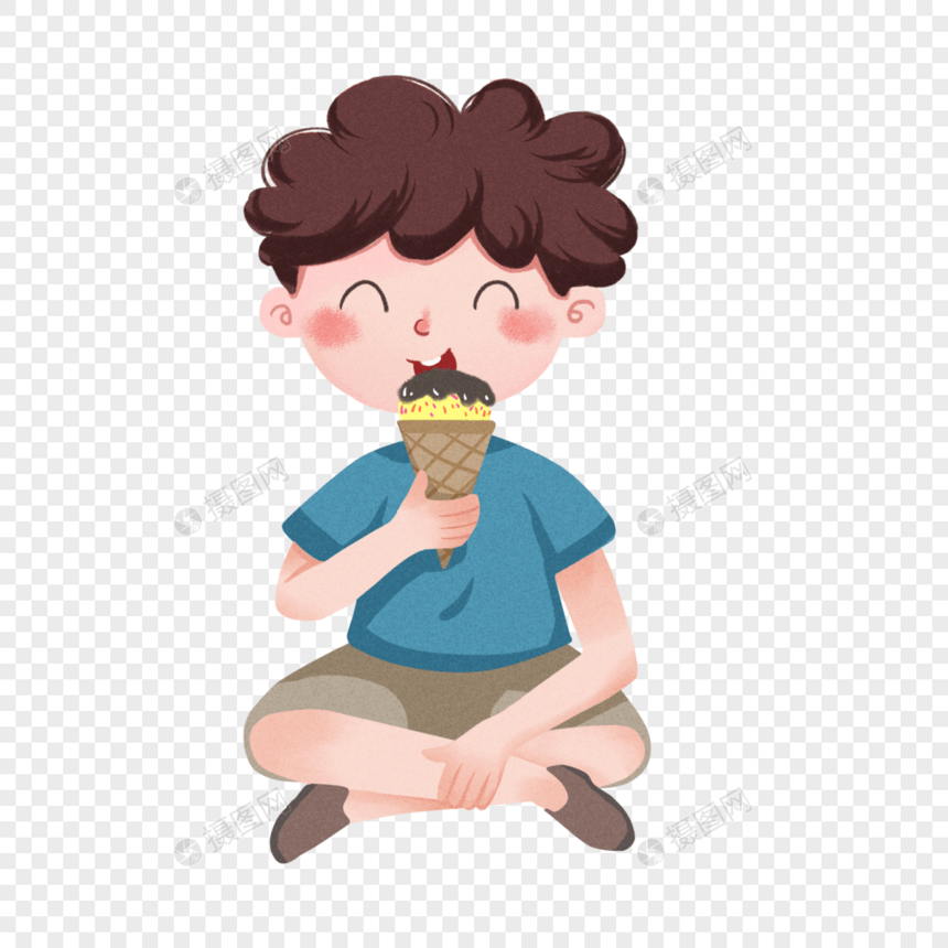 男孩吃冰淇淋图片