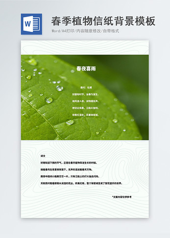小清新春季植物word信纸背景模板图片