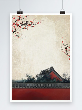 白描山水素材文艺中国风海报背景模板
