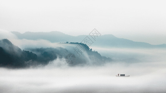 风光发电水墨风格的云海雾景gif动图高清图片