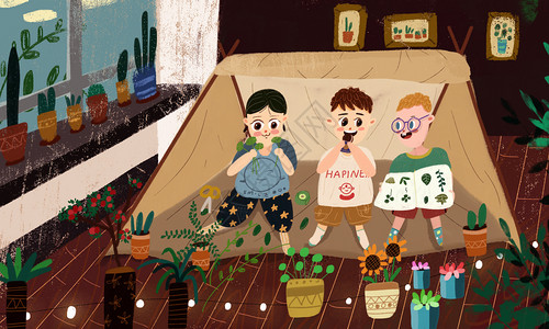 儿童过家家帐篷插画
